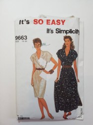 9663 SIMPLICITY SO EASY SURPLICE BODICE SLIM - FLARE DRESS LENGTHS PATTERN 10-20